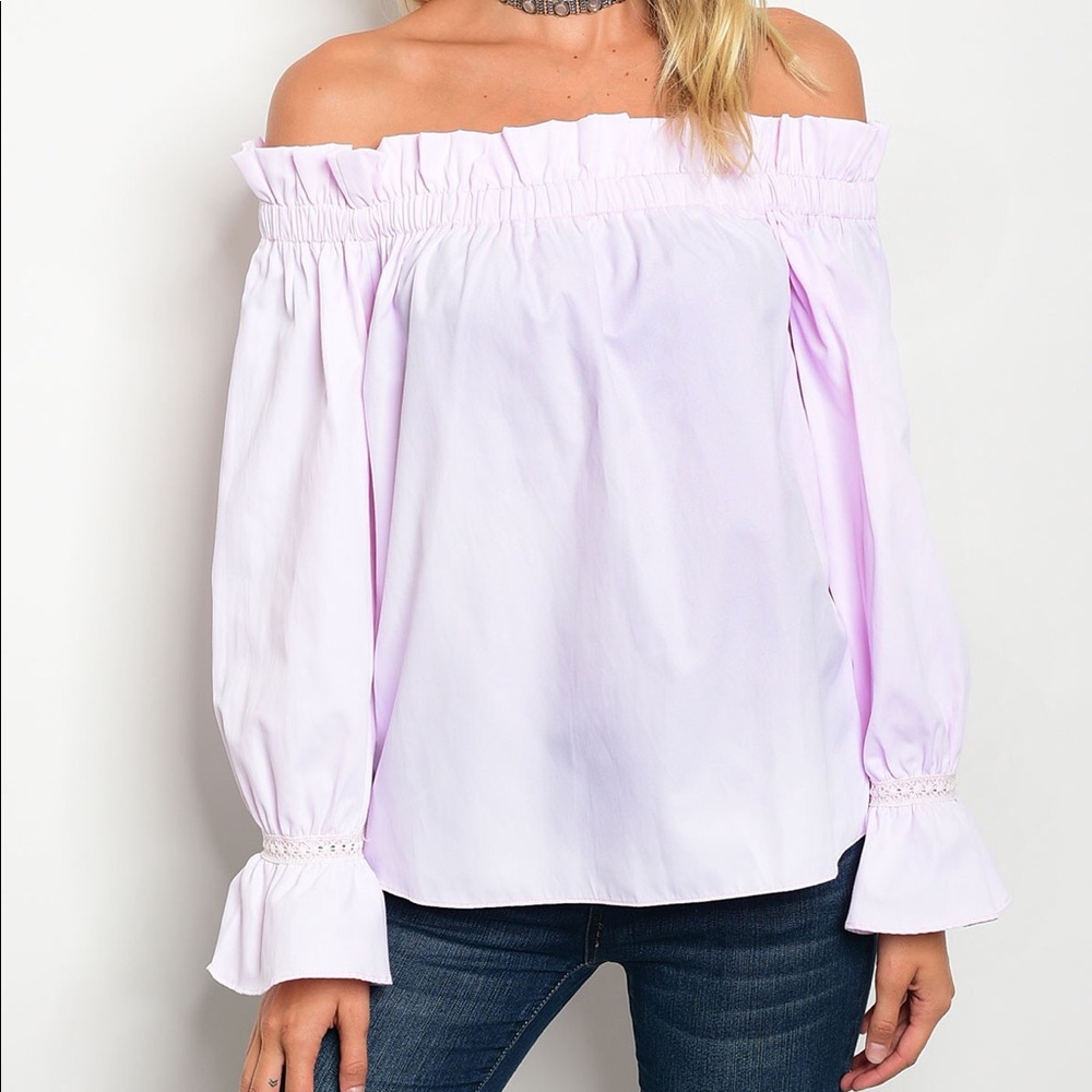Light Pink Off Shoulder Long Sleeve Top - Picture 2 of 3
